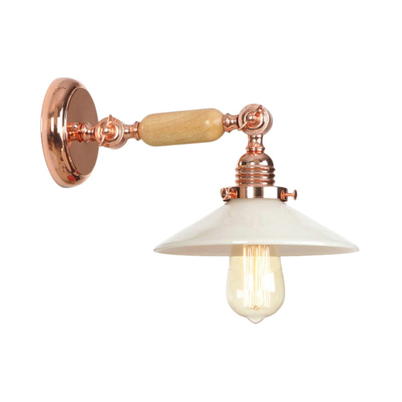 Lisslune | Rose Gold A Light Wall Lamp Industrial Opal Glass Cone Shade Lighting Fixture