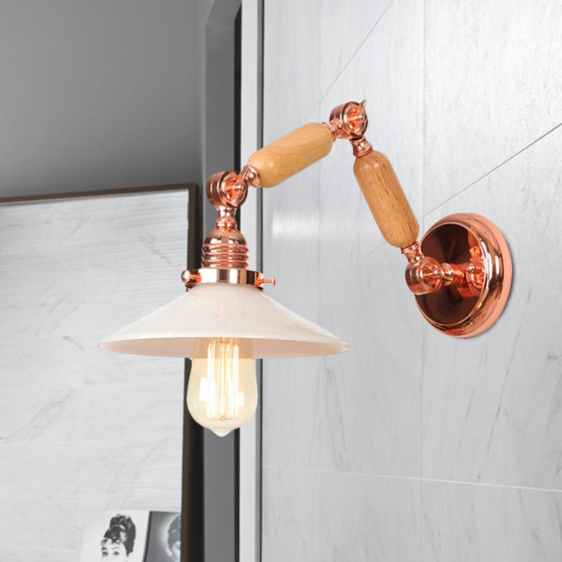 Lisslune | White glass conical wall lamp industrial 1 light living room lighting fixture with retractable arm