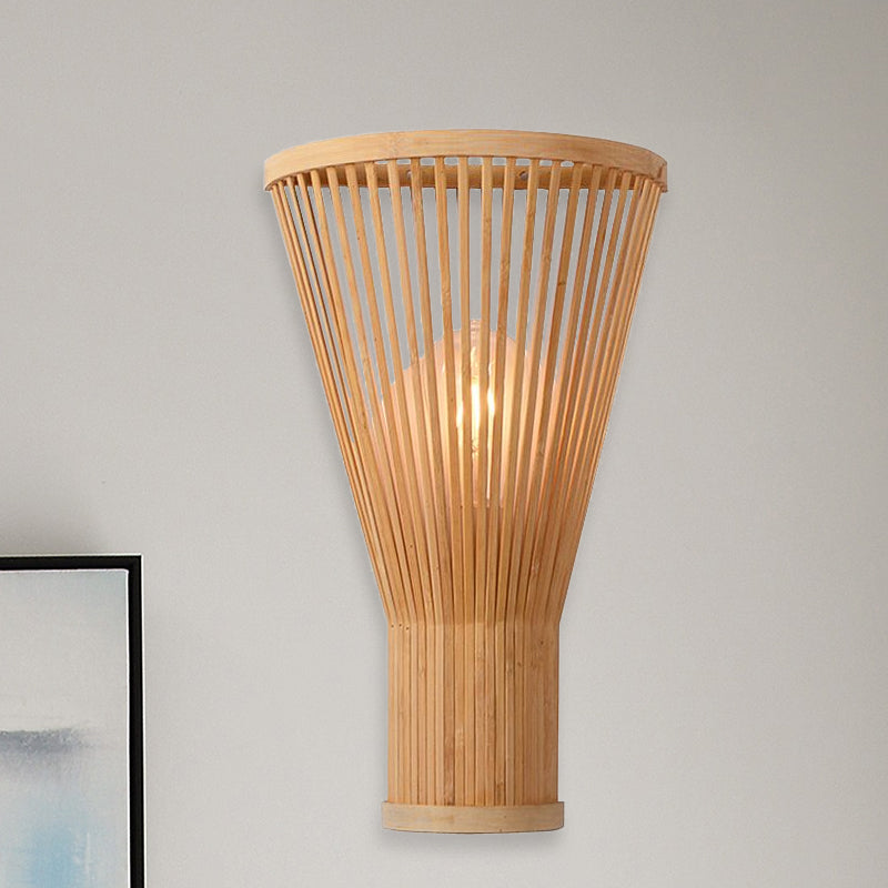 Skørter | Handmade Bamboo Wall Lamp Asian Style 1-Light Beige Wall Lighting for Bedside