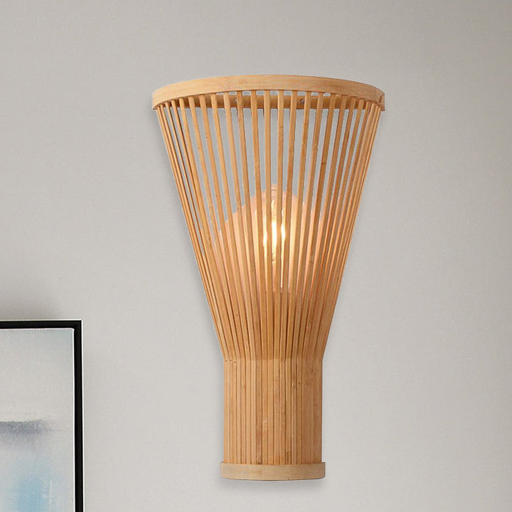 Skørter | Handmade Bamboo Wall Lamp Asian Style 1-Light Beige Wall Lighting for Bedside