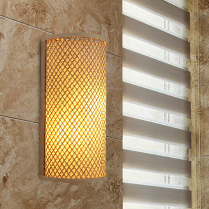 Skørter | Half-cylinder Bamboo Wall Mount Light Lodge Style 1-Light Beige Wall Lamp Wall Lamp for Hallway