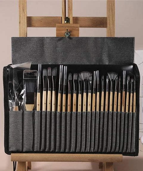 Lisslune | Professional Art Brushes with Natural Wood Handles Set of 24