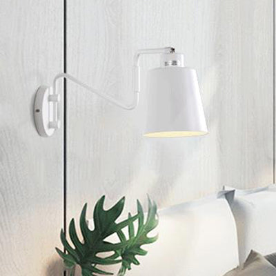 Lisslune | 1 Bright Wall Light Modern Style Bucket Metal Wall Lamp with Adjustable Arm in White for Hallway