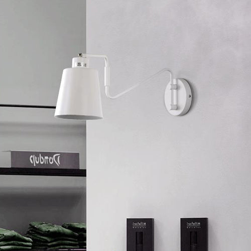 Lisslune | 1 Bright Wall Light Modern Style Bucket Metal Wall Lamp with Adjustable Arm in White for Hallway