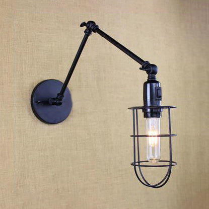 Lisslune | Swing Arm Corridor Wall Lamp Rustic Style Metal 1 Light Black Finish Adjustable Wall-Mounted Lamp