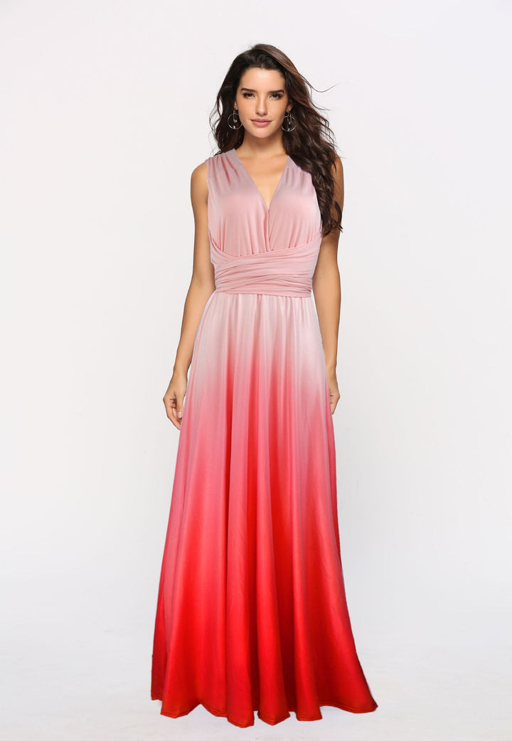Ladies' maxi dress with flowing waterfall neckline and ombre design