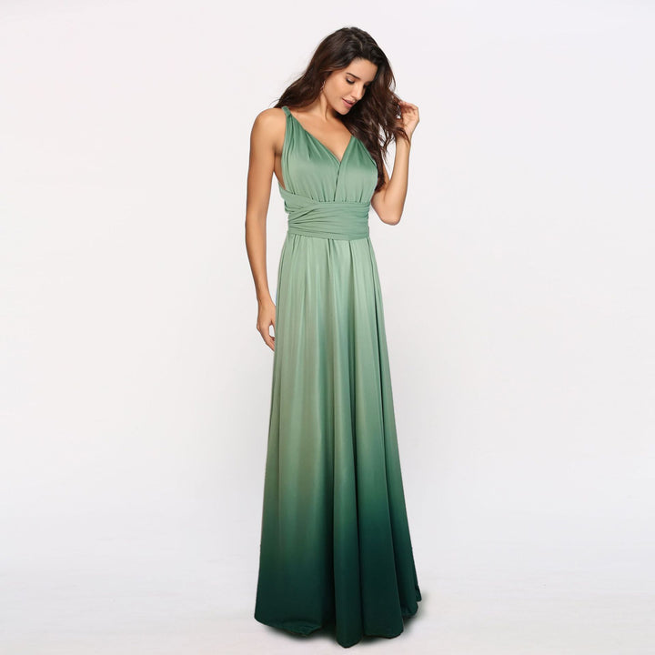 Ladies' maxi dress with flowing waterfall neckline and ombre design