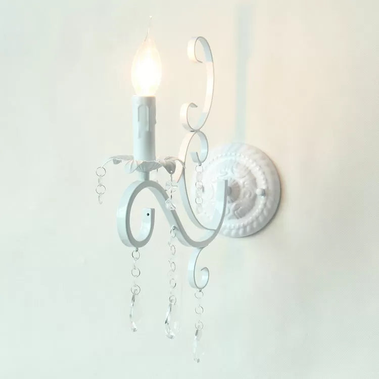 Skørter | Metal candle holder with crystal decoration 1 cup traditional wall lamp in white for hallway