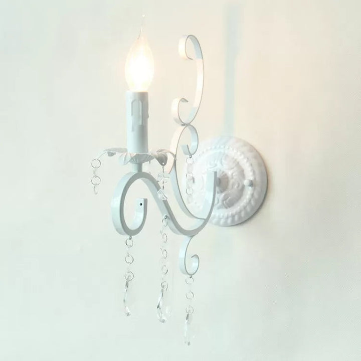 Skørter | Metal candle holder with crystal decoration 1 cup traditional wall lamp in white for hallway