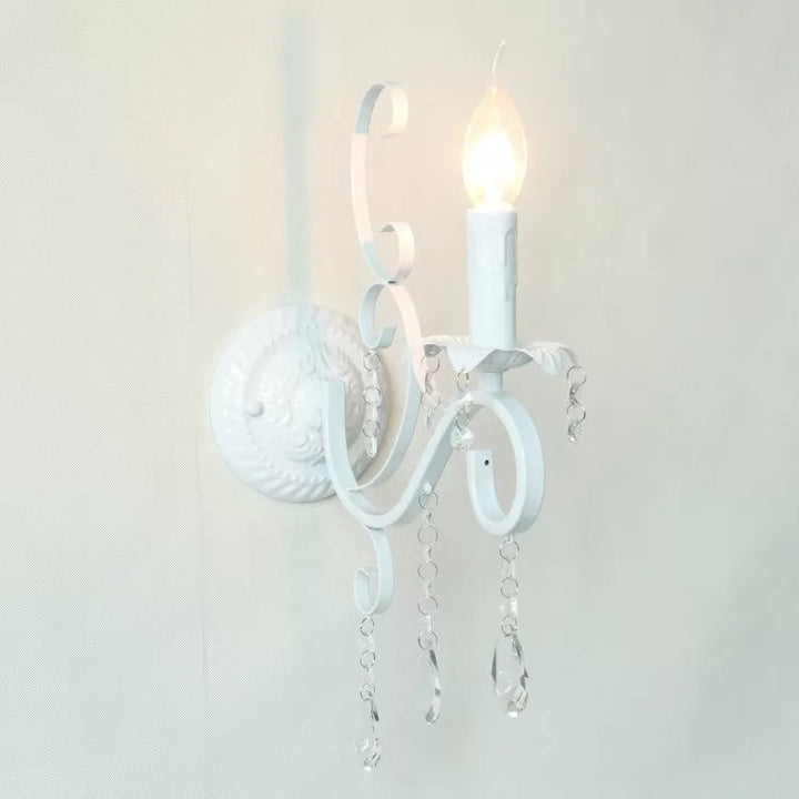 Skørter | Metal candle holder with crystal decoration 1 cup traditional wall lamp in white for hallway