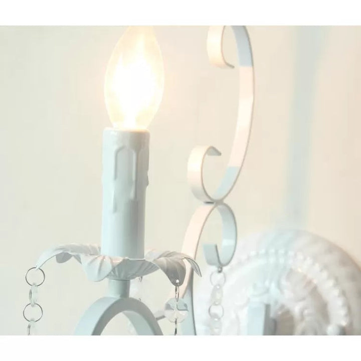 Skørter | Metal candle holder with crystal decoration 1 cup traditional wall lamp in white for hallway