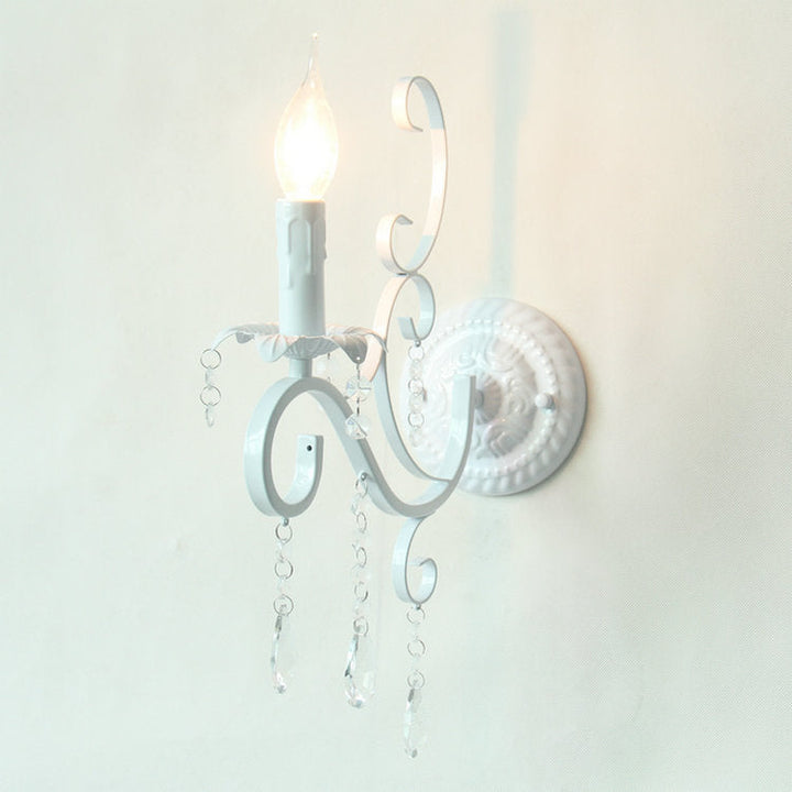 Skørter | Metal candle holder with crystal decoration 1 cup traditional wall lamp in white for hallway