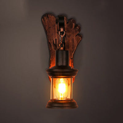 Lisslune | Housing living room wall lamp Coastal clear glass 1 light rust sconce lamp with wooden back base plate