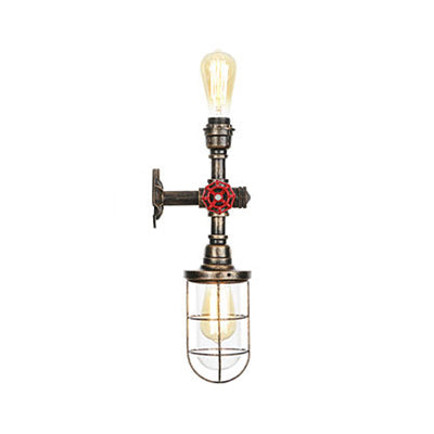 Lisslune | Metal Antique Bronze Wall Lamp Light Wire Protector 1 Ball Nautical Style Wall Fixture Light with Pipe and Valve