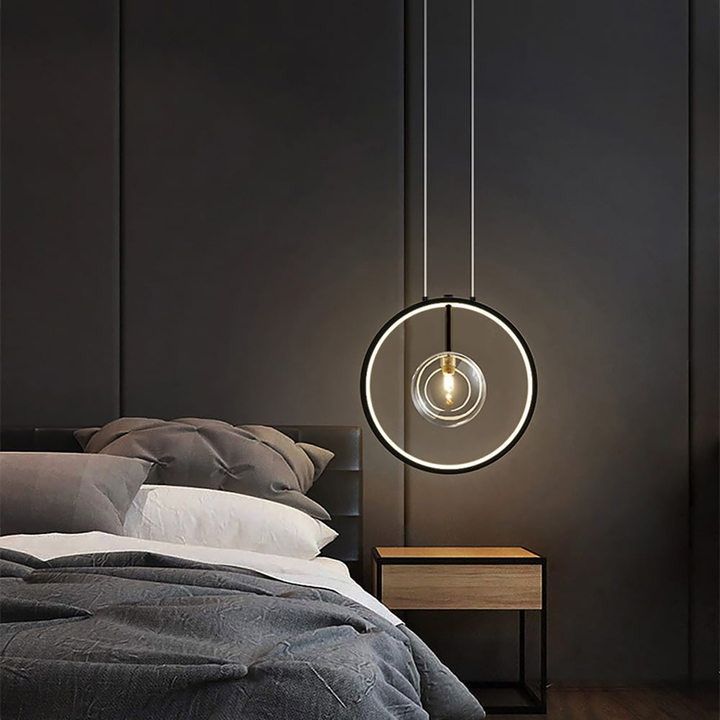 Lisslune | LumoGlobe – Minimalist Black Pendant Lamp with Glass LED Sphere