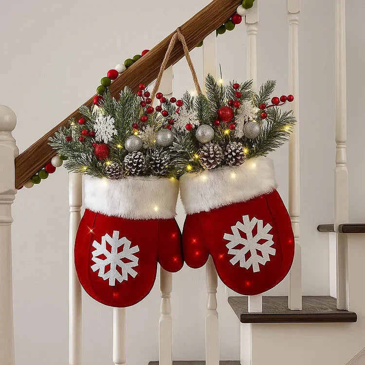 Lisslune | Pre-lit Christmas wreath in mitten shape – 120 LEDs with timer function