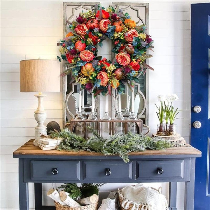 Lisslune | Fall Peony And Pumpkin Wreath - Year Round Wreath