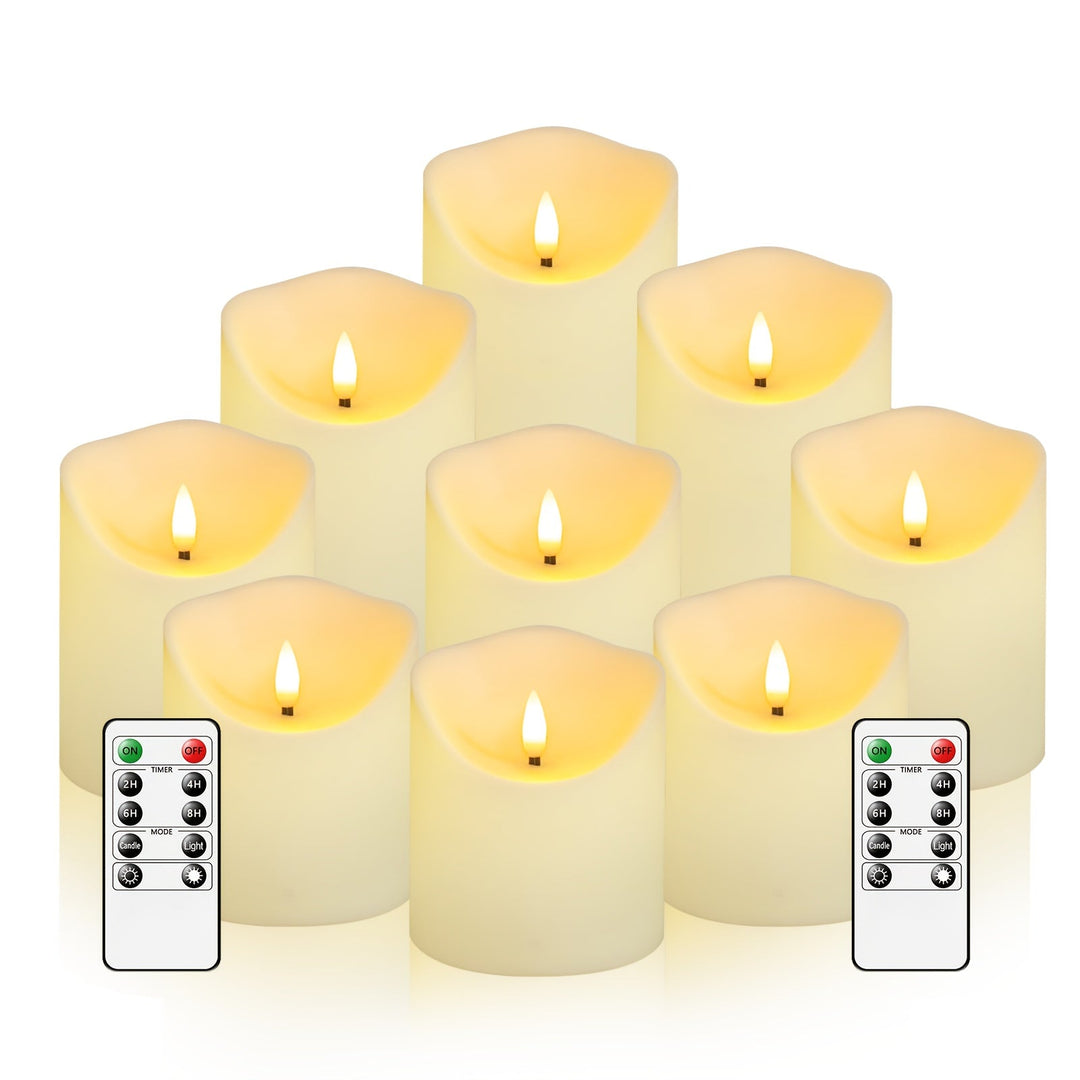Lisslune | GlowLuxe Flameless LED Candles Set (9-piece) – With Remote Control and Glitter Finish