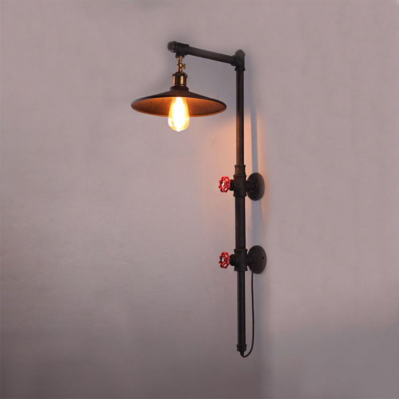 Lisslune | 1 Light Flat Wall Sconce Lighting with Pipe and Angle Arm Industrial Style Black Metallic Wall Lamp