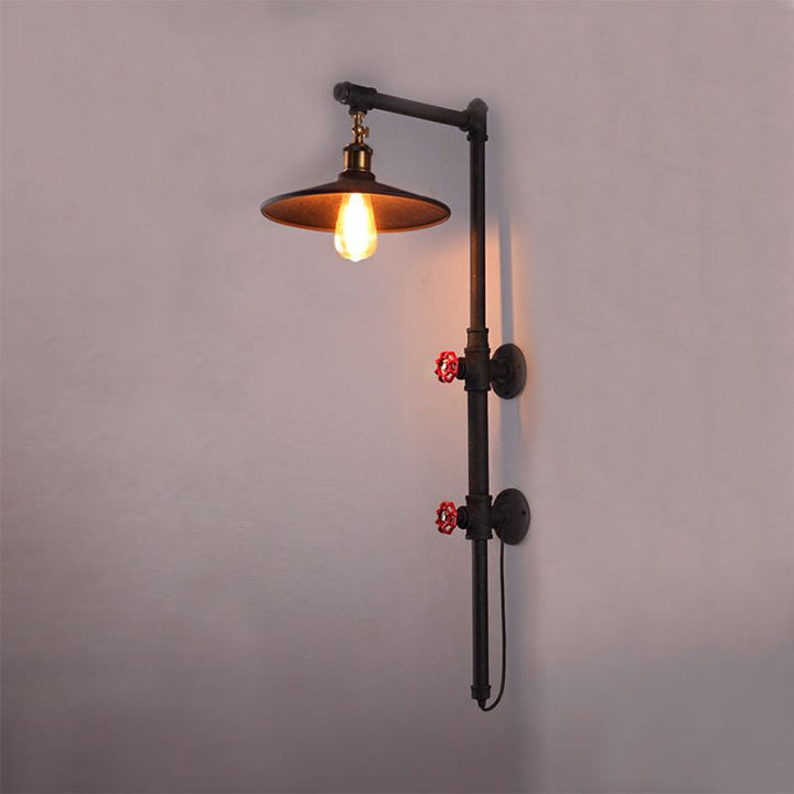 Lisslune | 1 Light Flat Wall Sconce Lighting with Pipe and Angle Arm Industrial Style Black Metallic Wall Lamp