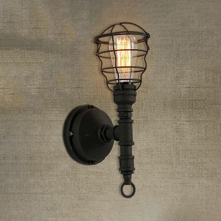Lisslune | Vintage Industrial Coated Wall Lamp 1 Light Metal Wall Mount Light with Water Pipe in Black for Dining Room