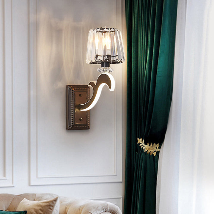 Lisslune | Crystal Block Cone Shade Wall Light Minimal 1/2-Head Black Wall Lamp for Bedroom