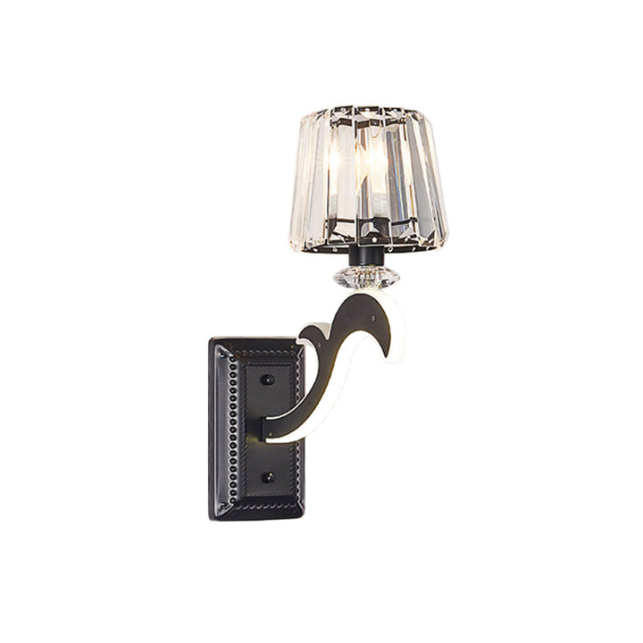 Lisslune | Crystal Block Cone Shade Wall Light Minimal 1/2-Head Black Wall Lamp for Bedroom