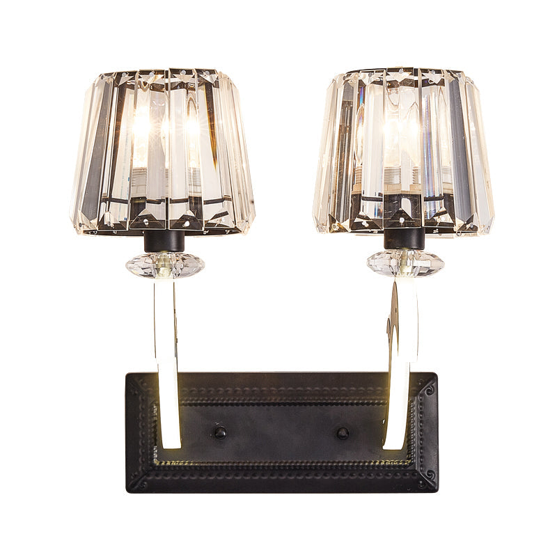 Lisslune | Crystal Block Cone Shade Wall Light Minimal 1/2-Head Black Wall Lamp for Bedroom