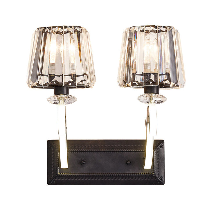 Lisslune | Crystal Block Cone Shade Wall Light Minimal 1/2-Head Black Wall Lamp for Bedroom