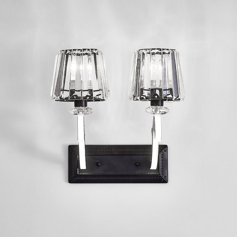 Lisslune | Crystal Block Cone Shade Wall Light Minimal 1/2-Head Black Wall Lamp for Bedroom