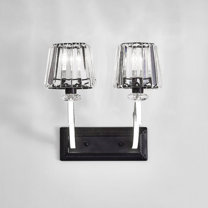 Lisslune | Crystal Block Cone Shade Wall Light Minimal 1/2-Head Black Wall Lamp for Bedroom