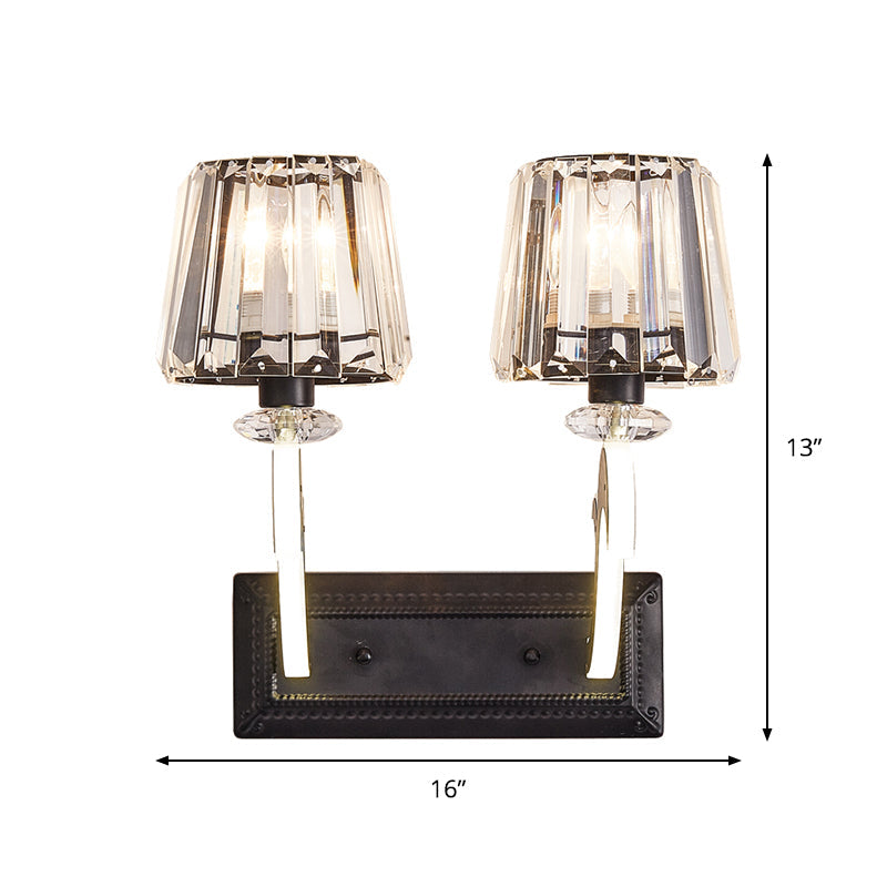 Lisslune | Crystal Block Cone Shade Wall Light Minimal 1/2-Head Black Wall Lamp for Bedroom