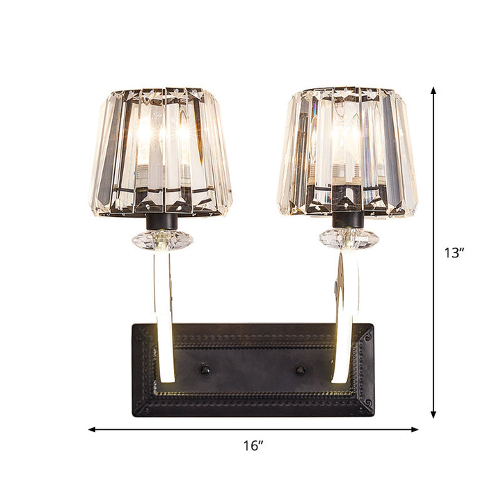 Lisslune | Crystal Block Cone Shade Wall Light Minimal 1/2-Head Black Wall Lamp for Bedroom