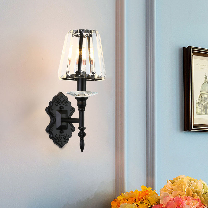 Lisslune | 1/2-Light Nightstand Wall Lighting Modernism Black Wall-Mounted Lamp with Conical Crystal Block Shade