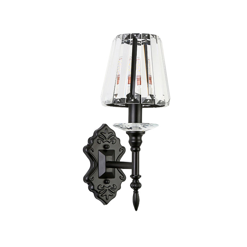 Lisslune | 1/2-Light Nightstand Wall Lighting Modernism Black Wall-Mounted Lamp with Conical Crystal Block Shade