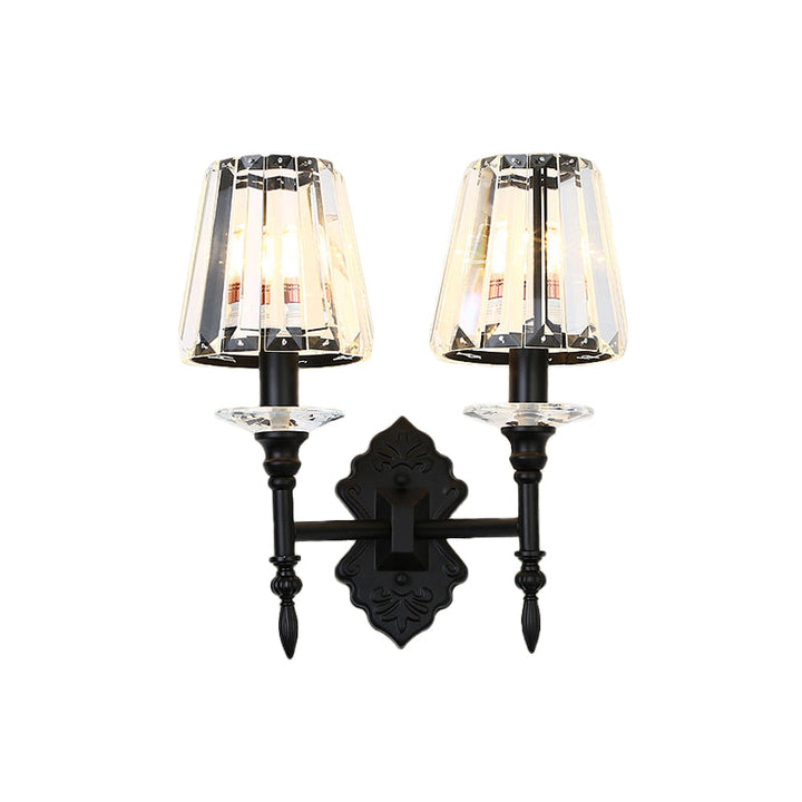 Lisslune | 1/2-Light Nightstand Wall Lighting Modernism Black Wall-Mounted Lamp with Conical Crystal Block Shade