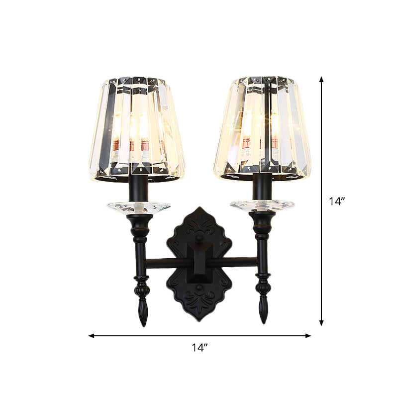Lisslune | 1/2-Light Nightstand Wall Lighting Modernism Black Wall-Mounted Lamp with Conical Crystal Block Shade