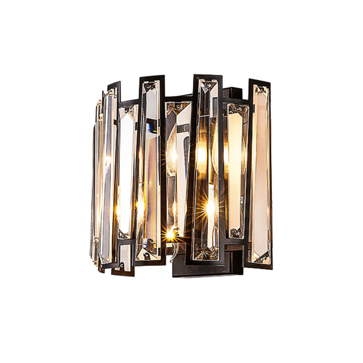 Lisslune | Modern 2 Bulb Wall Lamp with Crystal Shade Black Half Cylinder Wall Mount Lamp