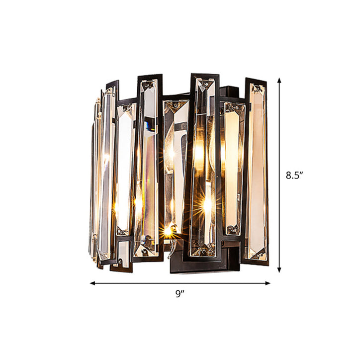 Lisslune | Modern 2 Bulb Wall Lamp with Crystal Shade Black Half Cylinder Wall Mount Lamp