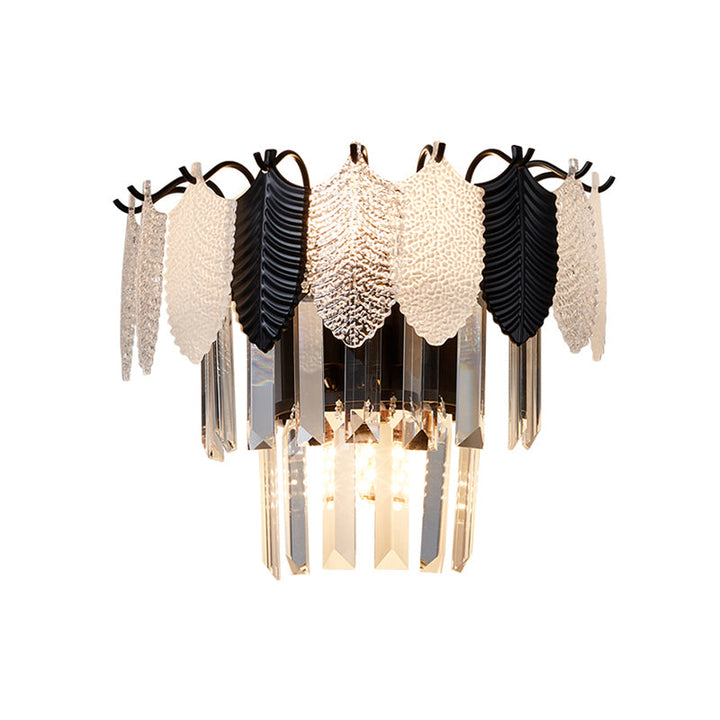 Lisslune | 2-Layer Crystal Rectangle Wall Lamp Modernist 3 Heads Black and White Wall Light with Leaf Acrylic Deco