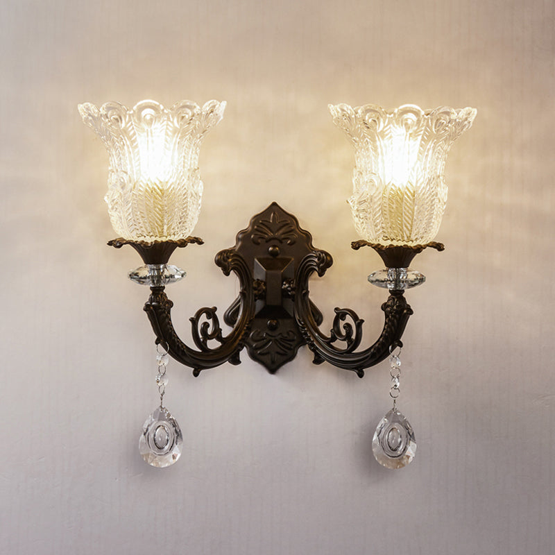 Lisslune | Minimalistic 1/2-bulb wall lighting with clear crystal glass shade black flowers wall lamp