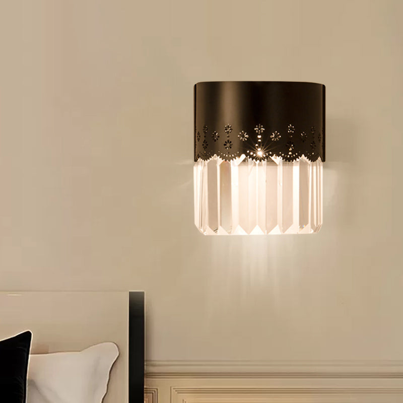 Lisslune | Black Half-Cylinder Wall Lamp Lighting Simple 1 Head Crystal Block Wall Light for Nightstand