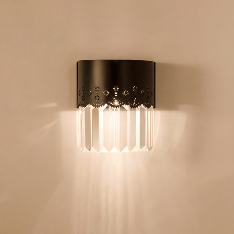 Lisslune | Black Half-Cylinder Wall Lamp Lighting Simple 1 Head Crystal Block Wall Light for Nightstand