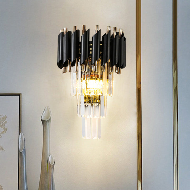 Lisslune | Rectangular Crystal Animal Wall Light Contemporary 2 Lights Black Surface Wall Mounted Lamp