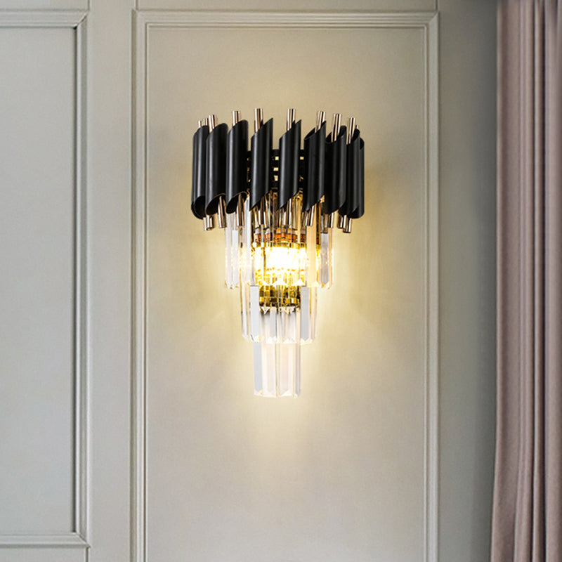 Lisslune | Rectangular Crystal Animal Wall Light Contemporary 2 Lights Black Surface Wall Mounted Lamp