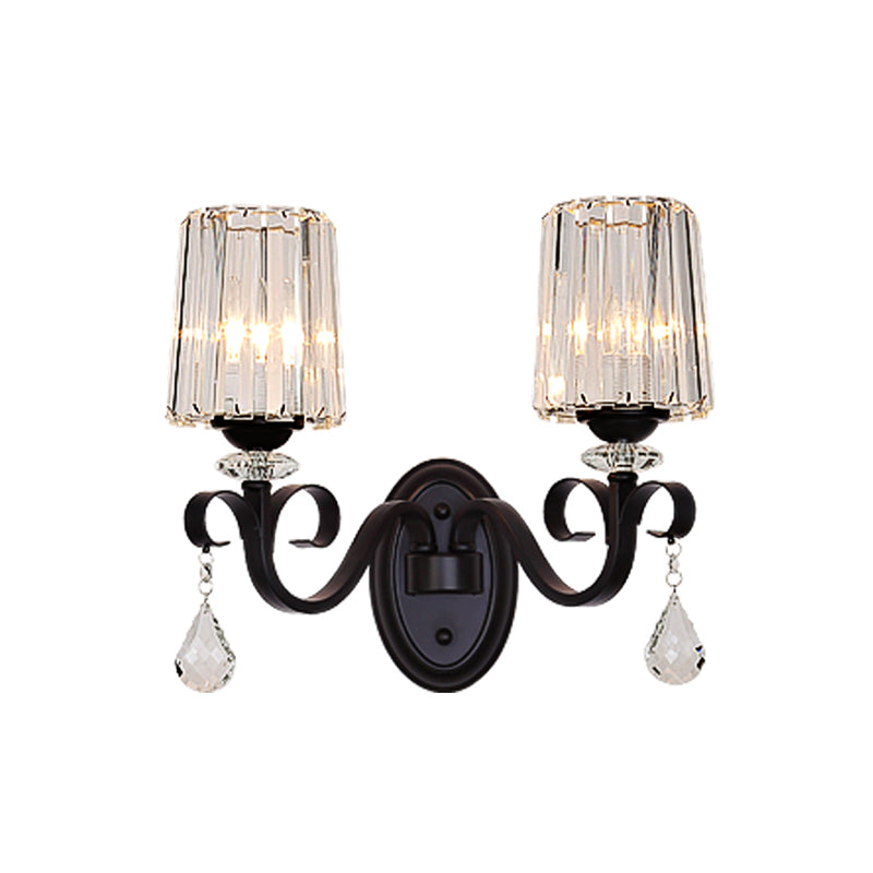 Lisslune | 1/2-Light Clear Prism Crystal Wall Light Modern Black Cylinder Living Room Wall Mount Lamp