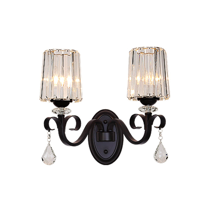 Lisslune | 1/2-Light Clear Prism Crystal Wall Light Modern Black Cylinder Living Room Wall Mount Lamp