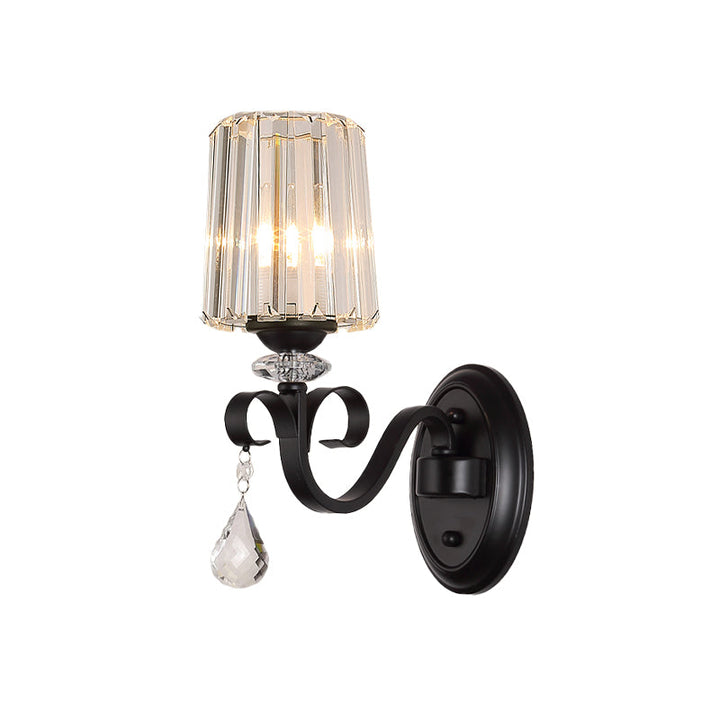 Lisslune | 1/2-Light Clear Prism Crystal Wall Light Modern Black Cylinder Living Room Wall Mount Lamp
