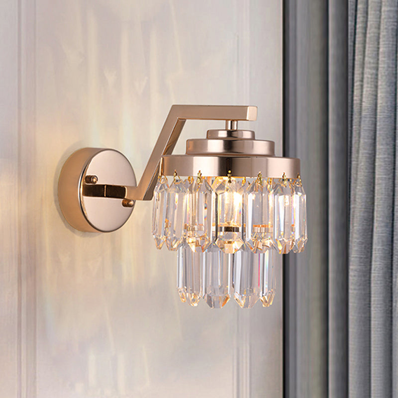 Lisslune | Three-Sided Crystal Rod Gold Wall Light 2 Levels Single Bulb Postmodern Wall Mount Lighting Fixtures