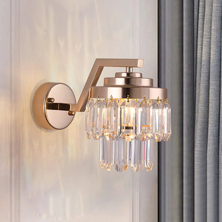 Lisslune | Three-Sided Crystal Rod Gold Wall Light 2 Levels Single Bulb Postmodern Wall Mount Lighting Fixtures